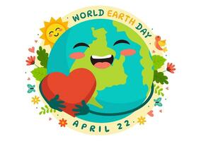 World Earth Day Vector Illustration on April 22 with World Map and Plants or Trees for Greening Awareness in Environment Flat Cartoon Background