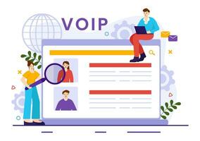 voip o voz terminado Internet protocolo vector ilustración con telefonía esquema tecnología y red teléfono llamada software en plano antecedentes