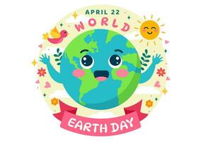 World Earth Day Vector Illustration on April 22 with World Map and Plants or Trees for Greening Awareness in Environment Flat Cartoon Background