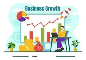 Business Growth Vector Illustration with Arrow Target Direction Up, Increase Profits, Boost and Idea Planning Money Increasing in Flat Background