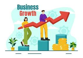 Business Growth Vector Illustration with Arrow Target Direction Up, Increase Profits, Boost and Idea Planning Money Increasing in Flat Background