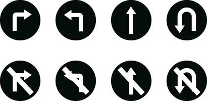 road sign icon in Flat, outline different style set isolated on Bended arrow, turning, zig zag, crossroads navigation arrows. Driving direction mark, vector for apps, web