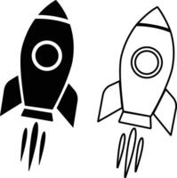 Rocket launch icon in flat, line set isolated on Startup Rocket ship with fire, Flying rocket Space travel. Project start up sign. Creative idea symbol. vector for apps, web