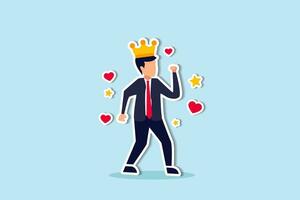 Narcissist people, extreme self involvement too much confident disorder, so proud attitude egocentric person, narcissism businessman admire himself and proud of his crown with love and stars around. vector