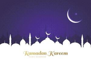 ramadan kareem greeting with mosque and crescent vector