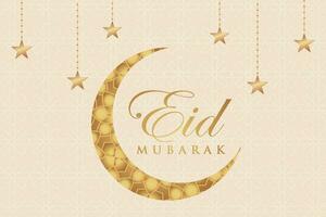 eid mubarak greeting card with lanterns and mosque background vector