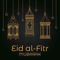 eid Mubarak saludo tarjeta con linternas y mezquita antecedentes vector