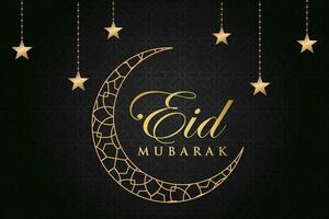 eid mubarak greeting card with gold stars and crescent vector