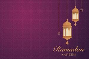 ramadan kareem greeting card with islamic lanterns on blue background vector