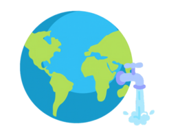 wereld water dag concept met wereld in schoon water laten vallen Aan en vers blauw water rimpelingen ontwerp, transparant achtergrond png