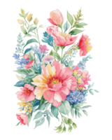 AI generated Illustration of flowers and leaves, hand-painted watercolor png