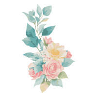 AI generated Illustration of flowers and leaves, hand-painted watercolor png