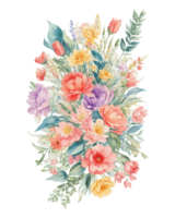 ai gegenereerd illustratie van bloemen en bladeren, hand geschilderd waterverf png