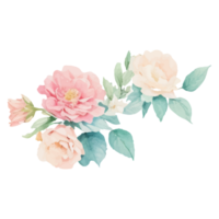 AI generated Illustration of flowers and leaves, hand-painted watercolor png