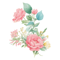 AI generated Illustration of flowers and leaves, hand-painted watercolor png