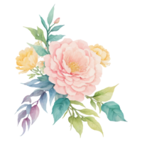 AI generated Illustration of flowers and leaves, hand-painted watercolor png