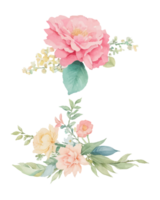 AI generated Illustration of flowers and leaves, hand-painted watercolor png