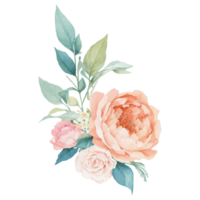AI generated Illustration of flowers and leaves, hand-painted watercolor png