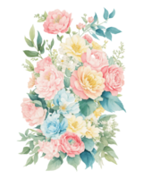 AI generated Illustration of flowers and leaves, hand-painted watercolor png