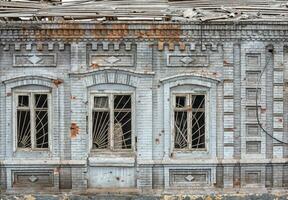 destroyed and burned houses in the city Russia Ukraine war photo