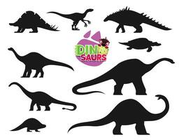 Funny dinosaurs cartoon personages silhouettes vector