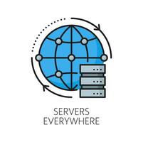 Servers everywhere, CDN thin line icon or symbol vector