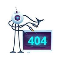 404 página con dibujos animados pantalla y futuro robot vector