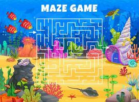 Labyrinth maze game. Help to fish find sea house vector