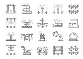 Drip water irrigation system icons with sprinklers vector