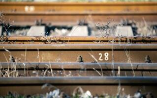 abstract background old rusty railroad rails photo