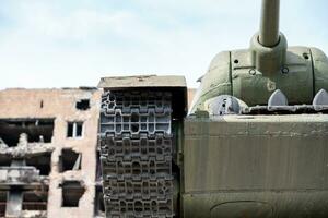 military tank on a city street in Ukraine photo