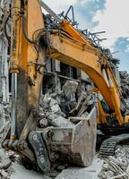 destruido y quemado casas en el ciudad en Ucrania guerra foto