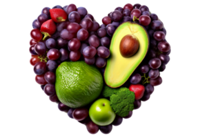 corazón de Fruta aguacate y uva aislado con recorte camino. png