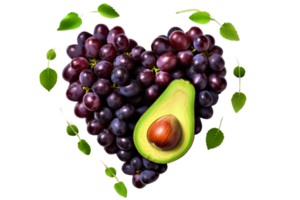 heart of fruit avocado and grape  isolated  With clipping path. png