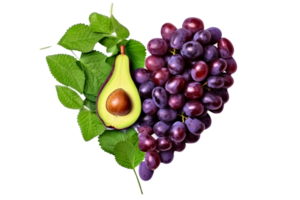 corazón de Fruta aguacate y uva aislado con recorte camino. png