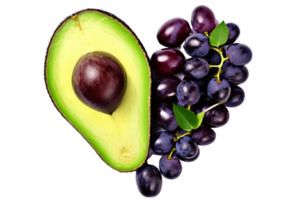 corazón de Fruta aguacate y uva aislado en blanco fondo, aislado con recorte camino. png