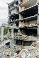 destroyed and burned houses in the city Russia Ukraine war photo