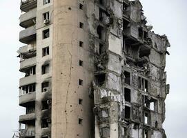 destroyed and burned houses in the city Russia Ukraine war photo