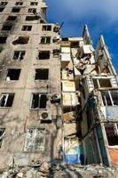 destroyed and burned houses in the city Russia Ukraine war photo