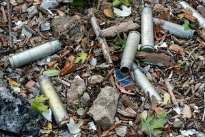 shell casings after a shooting battle in Ukraine photo