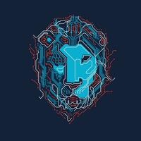 graphic of circuit electronic lion present in retro matching colors style vector