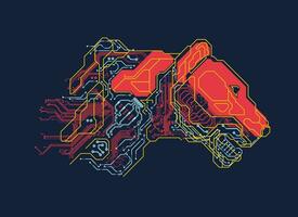 graphic of circuit electronic hound present in retro matching colours style vector