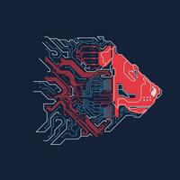 graphic of circuit electronic lion present in retro matching colours style vector