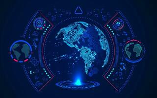 concept of global communication technology, graphic of futuristic globe with technology interface vector