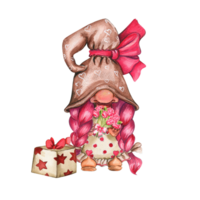 Composition with Valentines Nordic gnomes, gift boxes and flowers. png