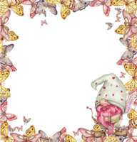 Composition with Valentines Nordic gnomes, Scandinavian gnomes in butterfly frame. png