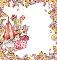 Composition with Valentines Nordic gnomes, Scandinavian gnomes in butterfly frame. png