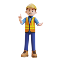 3D Construction Worker Character Explaining Pose png