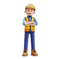 3D Construction Worker Character Crossed Arms Pose png