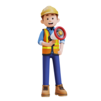 3D Construction Worker Character Holding Megaphone png